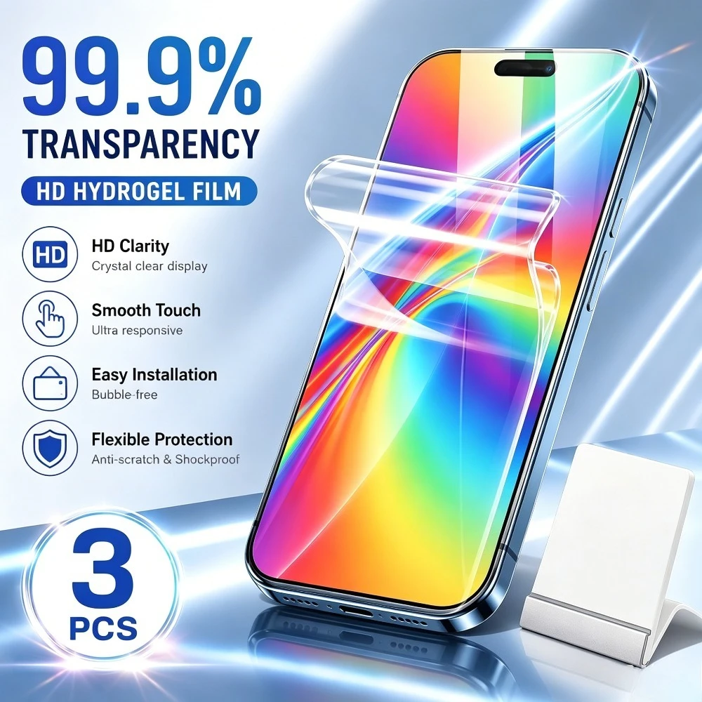 3Pcs Full Cover HD Hydrogel Film for iPhone 17 16 15 14 Pro Max 17e 16e Air Screen Protector for iPhone 13 12 11 Pro 15 14 Plus
3Pcs Full Cover HD Hydrogel Film for iPhone 17 16 15 14 Pro Max 17e 16e Air Screen Protector for iPhone 13 12 11 Pro 15 14 Plus