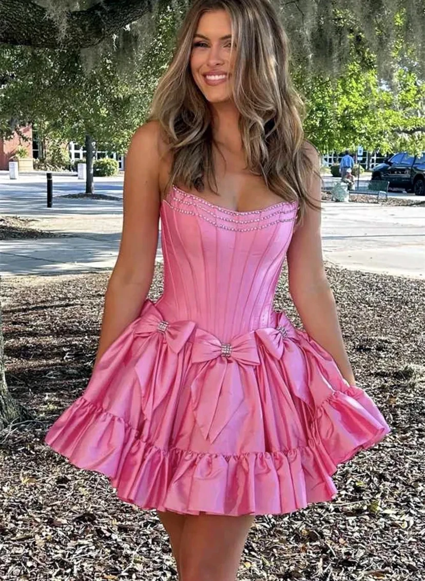 Sexy Mini Short Sleeveless A-Line Prom Dress With Bow Crystal Beaded Chest Top Back To School Formal Party Dress Customized
Sexy Mini Short Sleeveless A-Line Prom Dress With Bow Crystal Beaded Chest Top Back To School Formal Party Dress Customized