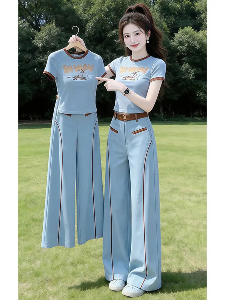 Fashionable Slim Fit round Neck Short Sleeve T-Shirt And Straight Leg Pants Women's Two Piece Set Casual Summer Outfit
Fashionable Slim Fit round Neck Short Sleeve T-Shirt And Straight Leg Pants Women's Two Piece Set Casual Summer Outfit