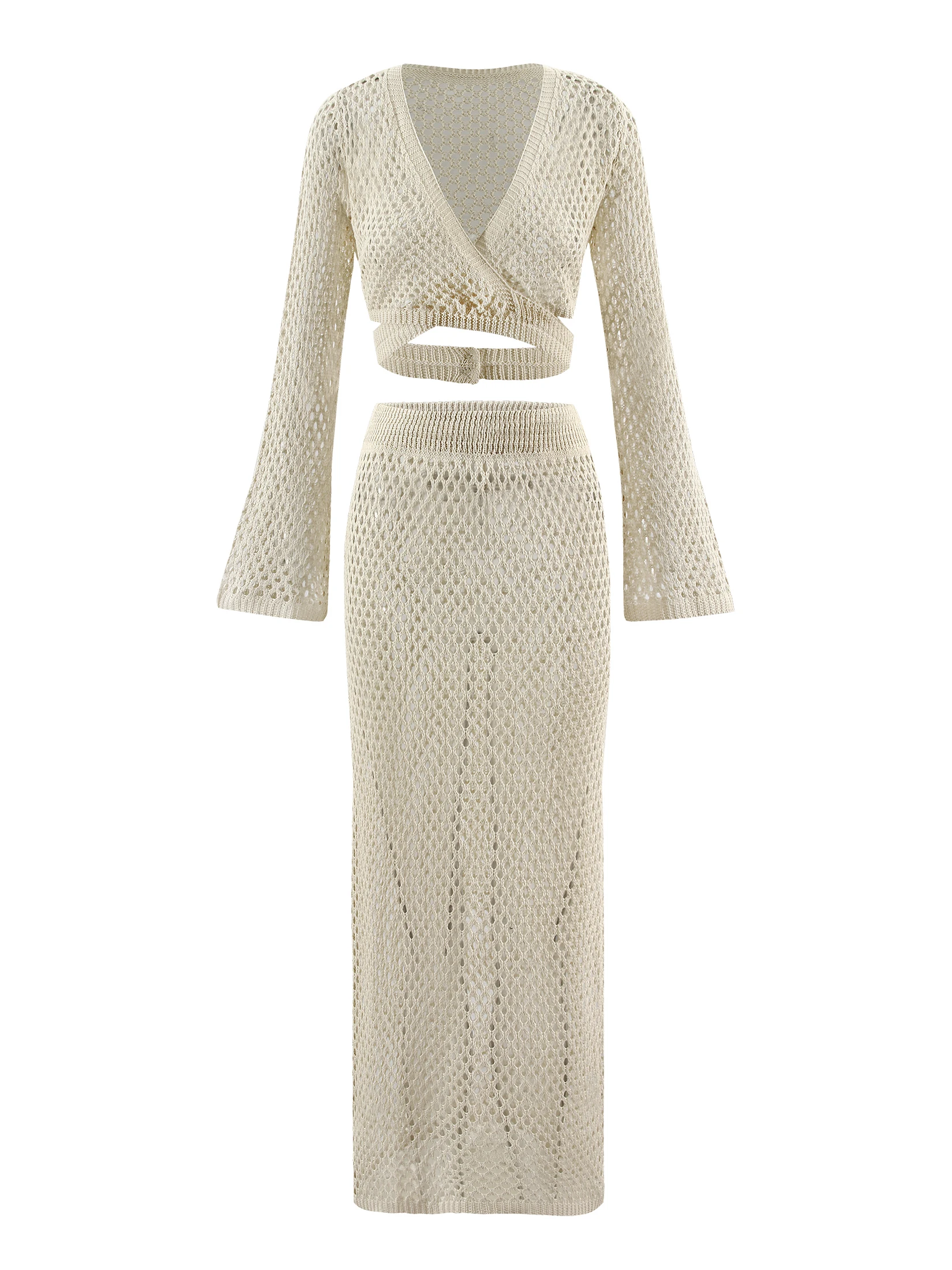 Sexy Knit Cut Out Two Piece Swimsuit Cover Up 2025 Summer Women Bell Sleeve Waist Tie-up Top Long Skirt Set Club Beach Dress K41
Sexy Knit Cut Out Two Piece Swimsuit Cover Up 2025 Summer Women Bell Sleeve Waist Tie-up Top Long Skirt Set Club Beach Dress K41