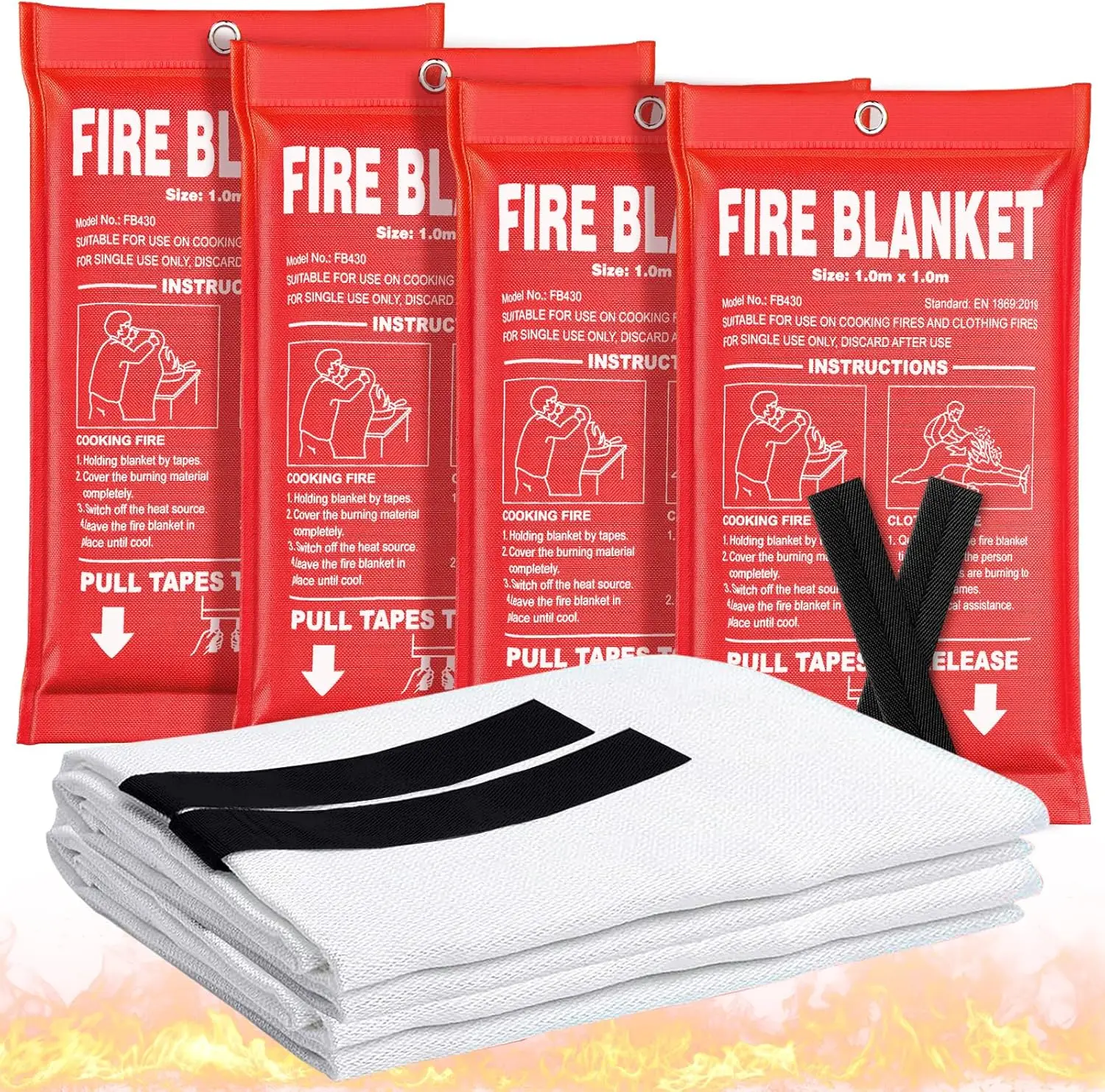 4-Pack Fire Blanket 40x40 Inch - Emergency Fire Safety for Home Kitchen RV Grill, Easy Use for All Ages
4-Pack Fire Blanket 40x40 Inch - Emergency Fire Safety for Home Kitchen RV Grill, Easy Use for All Ages