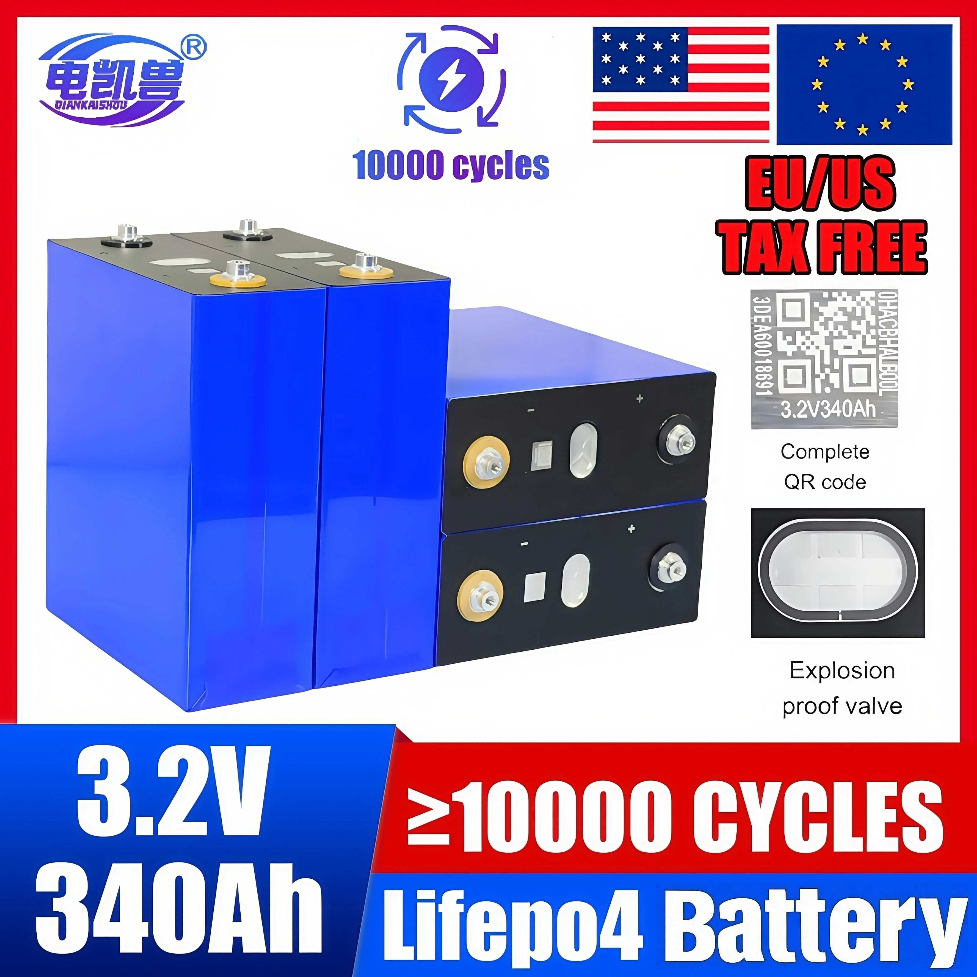 3.2V 340AH 320Ah Lifepo4 Battery Grade a 10000 Cycles for DIY RV EV Boat Golf Solar Energy Camping Tax-Free DIY -12V 24V 48V
3.2V 340AH 320Ah Lifepo4 Battery Grade a 10000 Cycles for DIY RV EV Boat Golf Solar Energy Camping Tax-Free DIY -12V 24V 48V