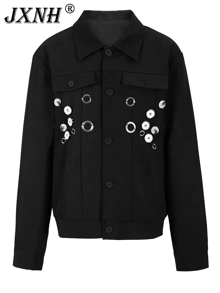 Black Metal Buckle Big Size Casual Jacket New Lapel Long Sleeve Women Coat Fashion Tide Spring Autumn 2024
Black Metal Buckle Big Size Casual Jacket New Lapel Long Sleeve Women Coat Fashion Tide Spring Autumn 2024