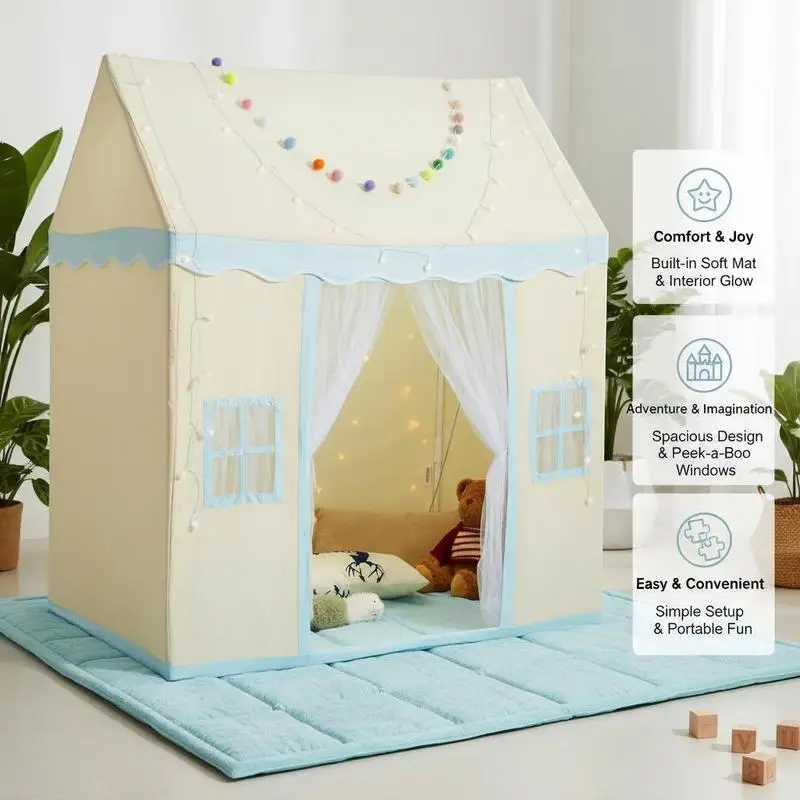 Toddler Play House 47x41x54 Inches For Bedroom Living Room Backyard, Padded Mat Star Light String Window Design Breathable Cotton Canvas Material Beige Castle Tent
Toddler Play House 47x41x54 Inches For Bedroom Living Room Backyard, Padded Mat Star Light String Window Design Breathable Cotton Canvas Material Beige Castle Tent