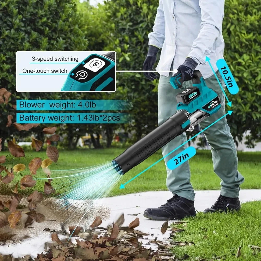 Leaf Blower Cordless w/Battery & Charger, Blushless Motor Electric Leaf Blowers for Lawn Care, 450 CFM 20V Powered
Leaf Blower Cordless w/Battery & Charger, Blushless Motor Electric Leaf Blowers for Lawn Care, 450 CFM 20V Powered