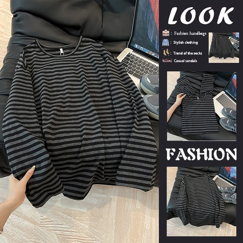 Chic Lazy Style Women's Loose Long Sleeve Stripe T-shirt Fashionable Cotton Base Shirt American Stripe Top Spring 2024
Chic Lazy Style Women's Loose Long Sleeve Stripe T-shirt Fashionable Cotton Base Shirt American Stripe Top Spring 2024