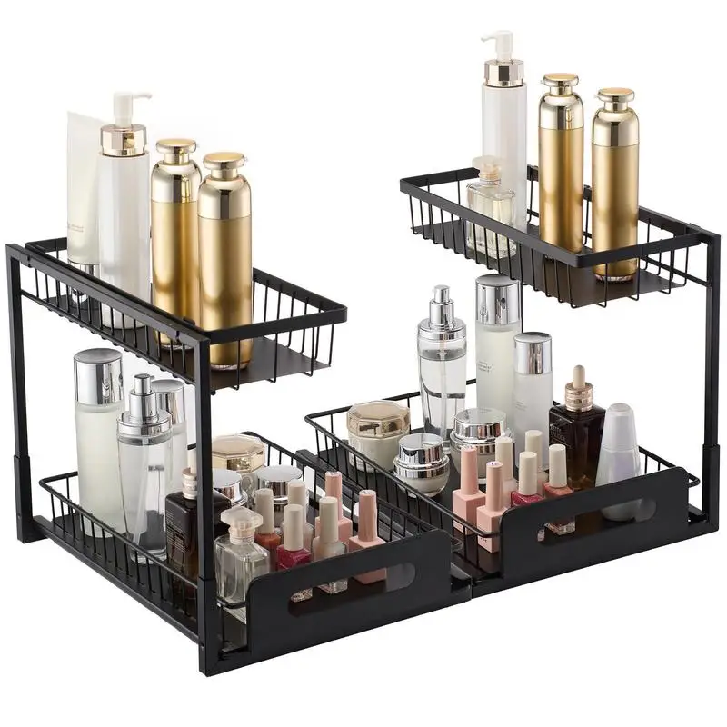 Dual Layer Sliding Pantry Rack 10.7"W x 14.2"D For Kitchen Bathroom Laundry Room, Double Tier Design Smooth Gliding Mechanism Carbon Steel Wire Mesh 2 Pack 25.5"Wx15.5"Dx13"H Space Requirement
Dual Layer Sliding Pantry Rack 10.7"W x 14.2"D For Kitchen Bathroom Laundry Room, Double Tier Design Smooth Gliding Mechanism Carbon Steel Wire Mesh 2 Pack 25.5"Wx15.5"Dx13"H Space Requirement