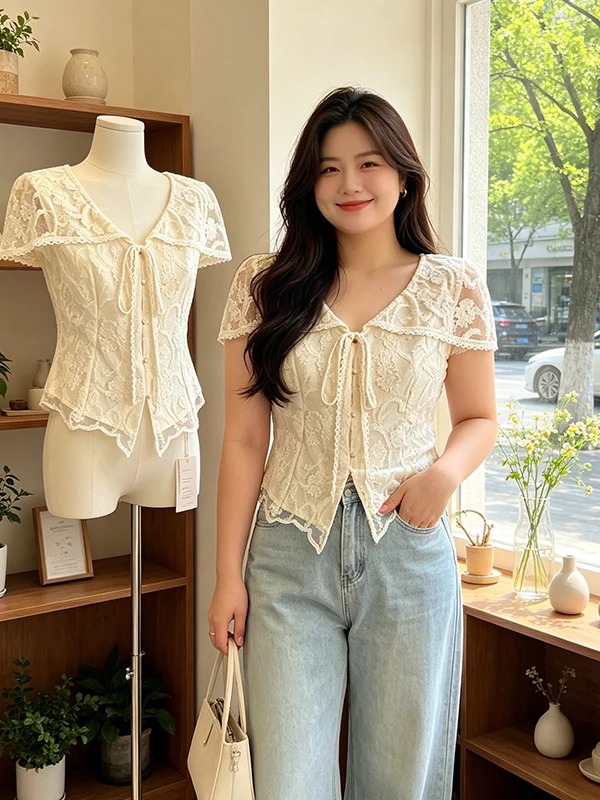 Elegant Summer 2026 Women's Short Sleeve Lace Shirt Slimming Waist Design Square Collar Fashionable Top Quality Pear Color
Elegant Summer 2026 Women's Short Sleeve Lace Shirt Slimming Waist Design Square Collar Fashionable Top Quality Pear Color