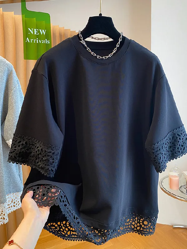 plus Size Women's T-Shirt Lace Patchwork Short Sleeve round Neck Loose Fit Summer Casual Top for plus Size Women 300 Pounds
plus Size Women's T-Shirt Lace Patchwork Short Sleeve round Neck Loose Fit Summer Casual Top for plus Size Women 300 Pounds
