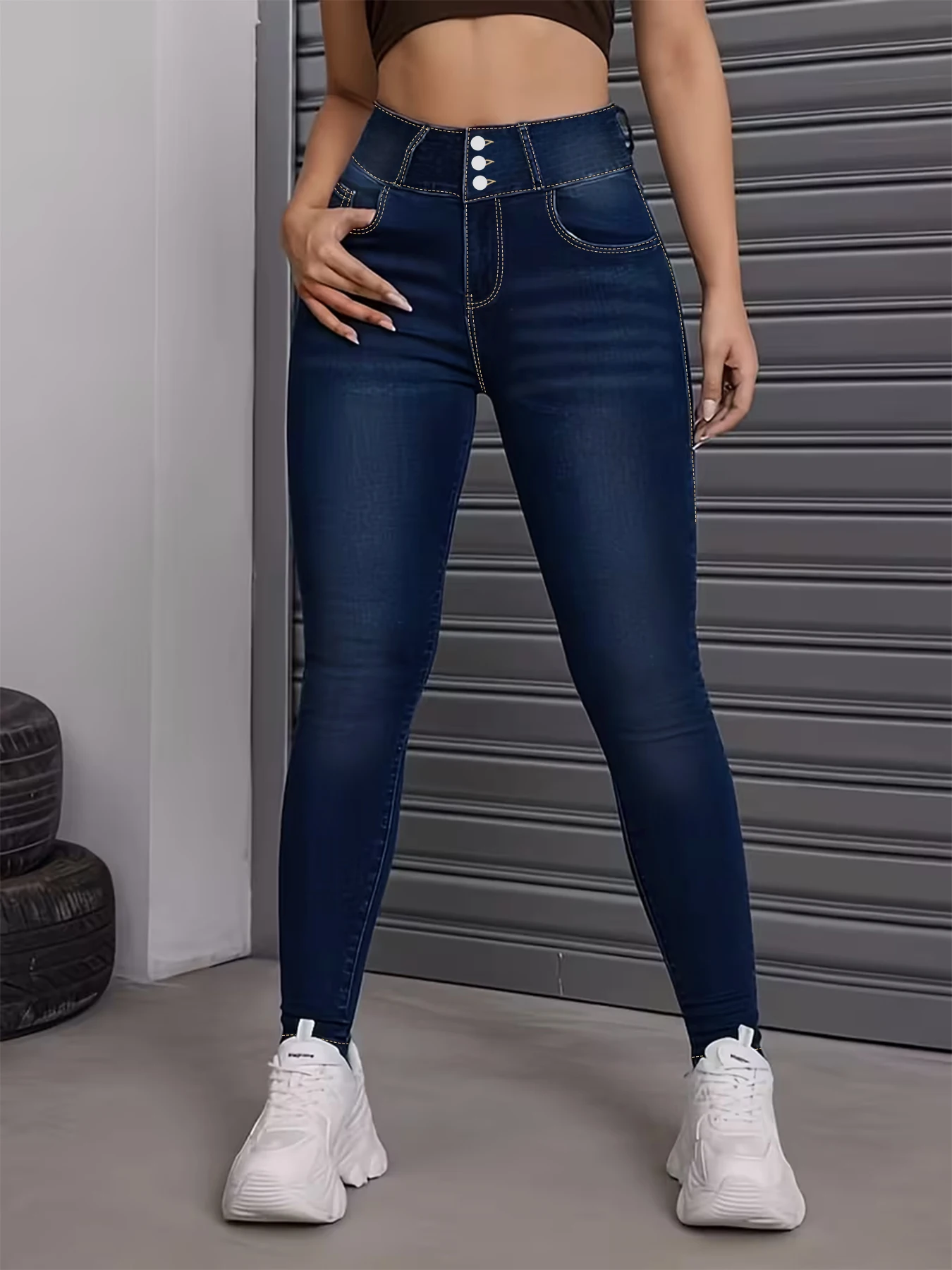Plus Size Women's Dark Wash High Waist Skinny Jeans, Triple Button Closure, High Stretch Tummy Control Slim Fit Denim Pants
Plus Size Women's Dark Wash High Waist Skinny Jeans, Triple Button Closure, High Stretch Tummy Control Slim Fit Denim Pants