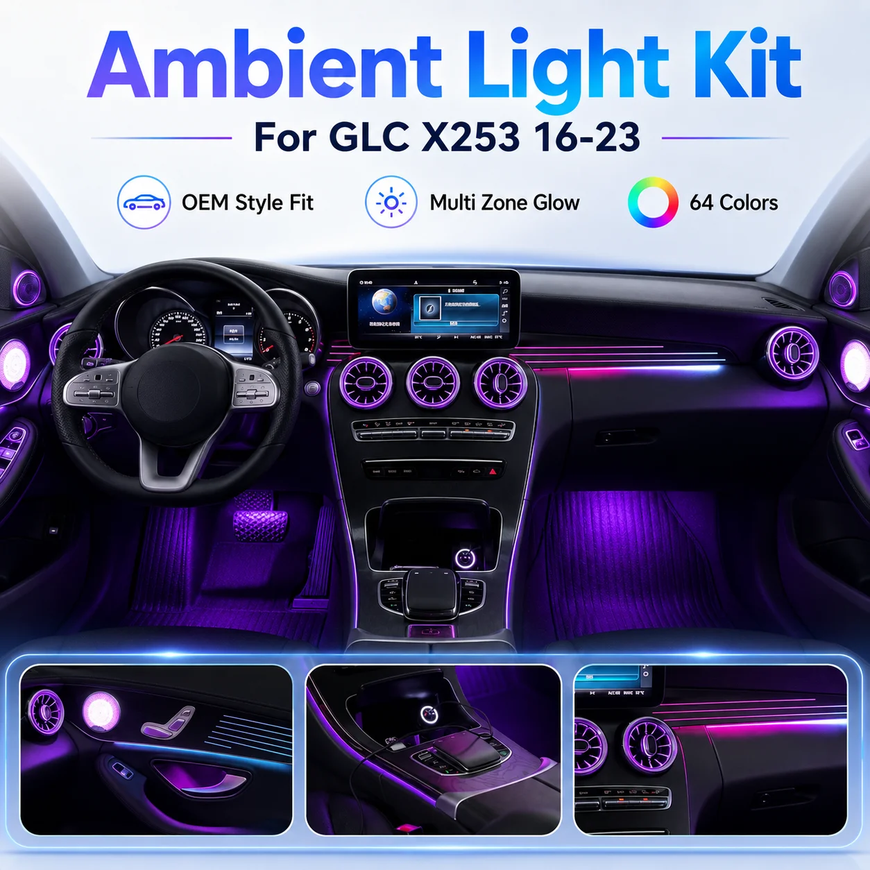 For Mercedes Benz GLC X253 16-23 Ambient Light Kit RGB Interior LED Door Panel Speaker Air Vent Footwell Upgrade Center Console
For Mercedes Benz GLC X253 16-23 Ambient Light Kit RGB Interior LED Door Panel Speaker Air Vent Footwell Upgrade Center Console