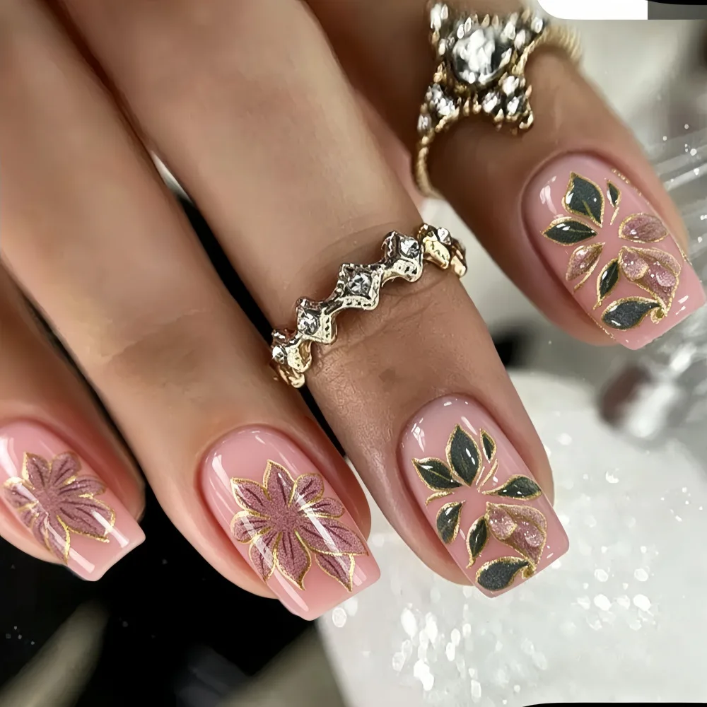 3D embossed floral nail art patch with carved armor design short square detachable glue drop
3D embossed floral nail art patch with carved armor design short square detachable glue drop