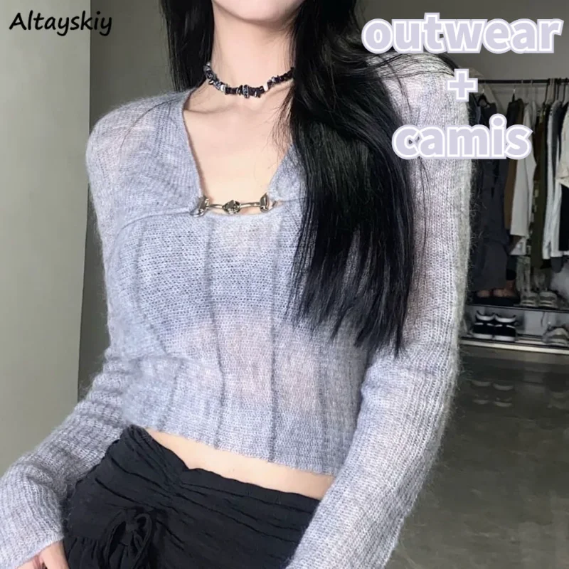 2 Pcs Sets Women Knitted Outwear Crop Tops Hotsweet Camis Backless Vintage Spring Streetwear Aesthetic Simple Korean Style New
2 Pcs Sets Women Knitted Outwear Crop Tops Hotsweet Camis Backless Vintage Spring Streetwear Aesthetic Simple Korean Style New