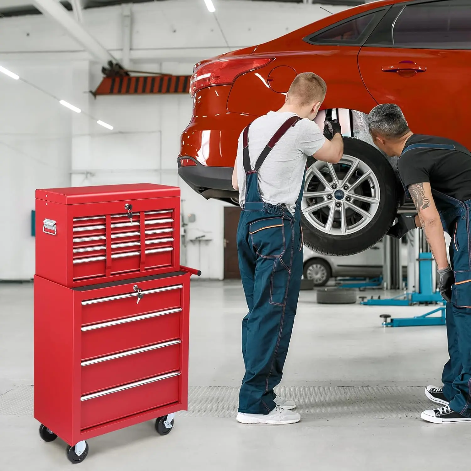 9-Drawer Rolling Tool Chest with Wheels & Lock & Key, Tool Box with Large Storage Cabinet, Removable Portable Top Box for Garage
9-Drawer Rolling Tool Chest with Wheels & Lock & Key, Tool Box with Large Storage Cabinet, Removable Portable Top Box for Garage