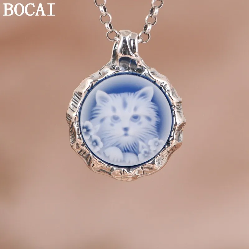 BOCAI New S925 Silver Pendants for Women Men New Fashion Inlaid Blue Agate Embossed Cat Vintage Jewelry Wholesale
BOCAI New S925 Silver Pendants for Women Men New Fashion Inlaid Blue Agate Embossed Cat Vintage Jewelry Wholesale