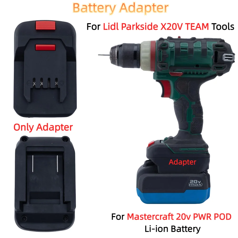 Battery Adapter Converter Accessory for Mastercraft 20v PWR POD Li-ion Battery TO Lidl Parkside X20V TEAM Tools(Only Adapter)
Battery Adapter Converter Accessory for Mastercraft 20v PWR POD Li-ion Battery TO Lidl Parkside X20V TEAM Tools(Only Adapter)
