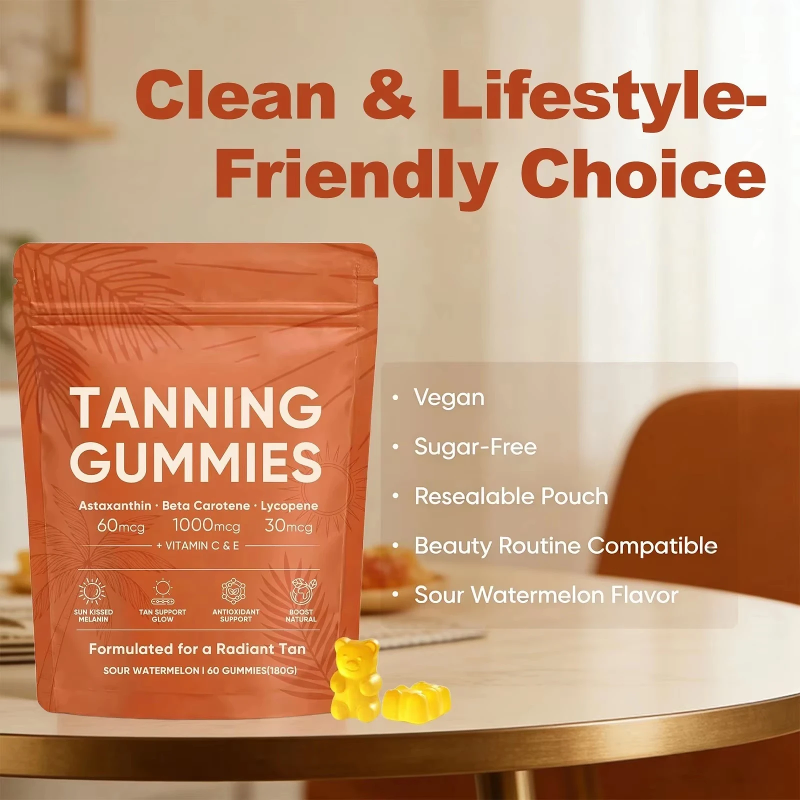 New Fast-Acting Sun-Free Tanning Gummies, Hydrating & Nourish Skin for Natural Radiant Glow, Boost Body Vitality, 60 Gummies
New Fast-Acting Sun-Free Tanning Gummies, Hydrating & Nourish Skin for Natural Radiant Glow, Boost Body Vitality, 60 Gummies