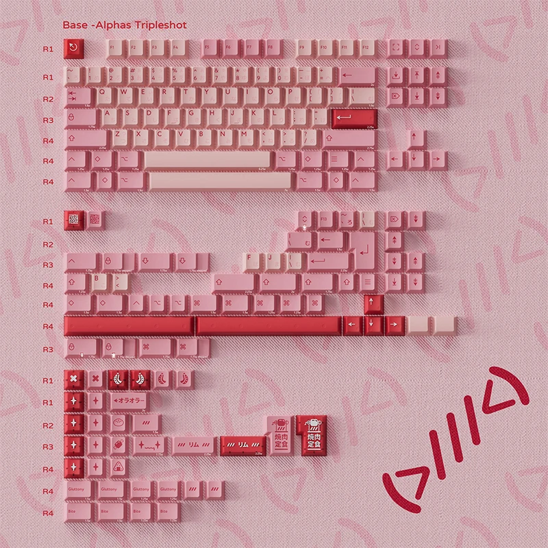 R2 two-dimensional pink keycap pbt two-color three-color original high-customization keyboard
R2 two-dimensional pink keycap pbt two-color three-color original high-customization keyboard