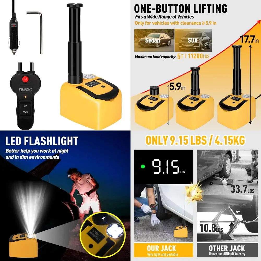 Портативный 5-тонный домкрат для электромобиля 12 В с диапазоном подъема 17,7 для ремонта внедорожников, седанов и грузовиков
Портативный 5-тонный домкрат для электромобиля 12 В с диапазоном подъема 17,7 для ремонта внедорожников, седанов и грузовиков