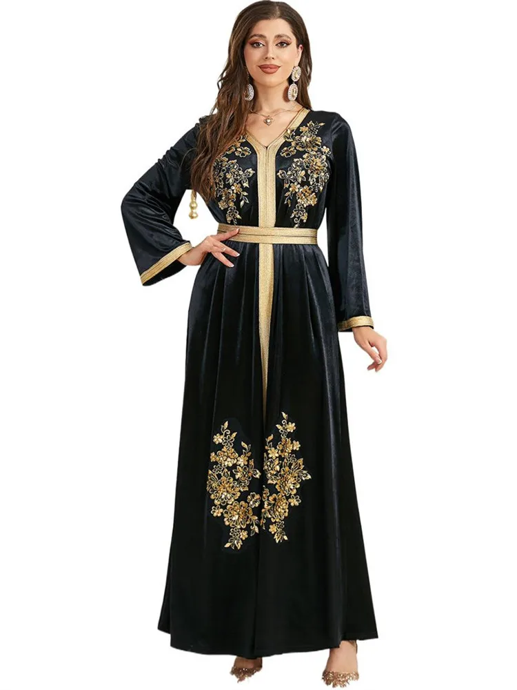 Velvet Abaya Muslim Women Long Dress Sequins Appliques Gown Arab Turkish Dubai Daily Party Clothing Black Autumn Winter Dresses
Velvet Abaya Muslim Women Long Dress Sequins Appliques Gown Arab Turkish Dubai Daily Party Clothing Black Autumn Winter Dresses