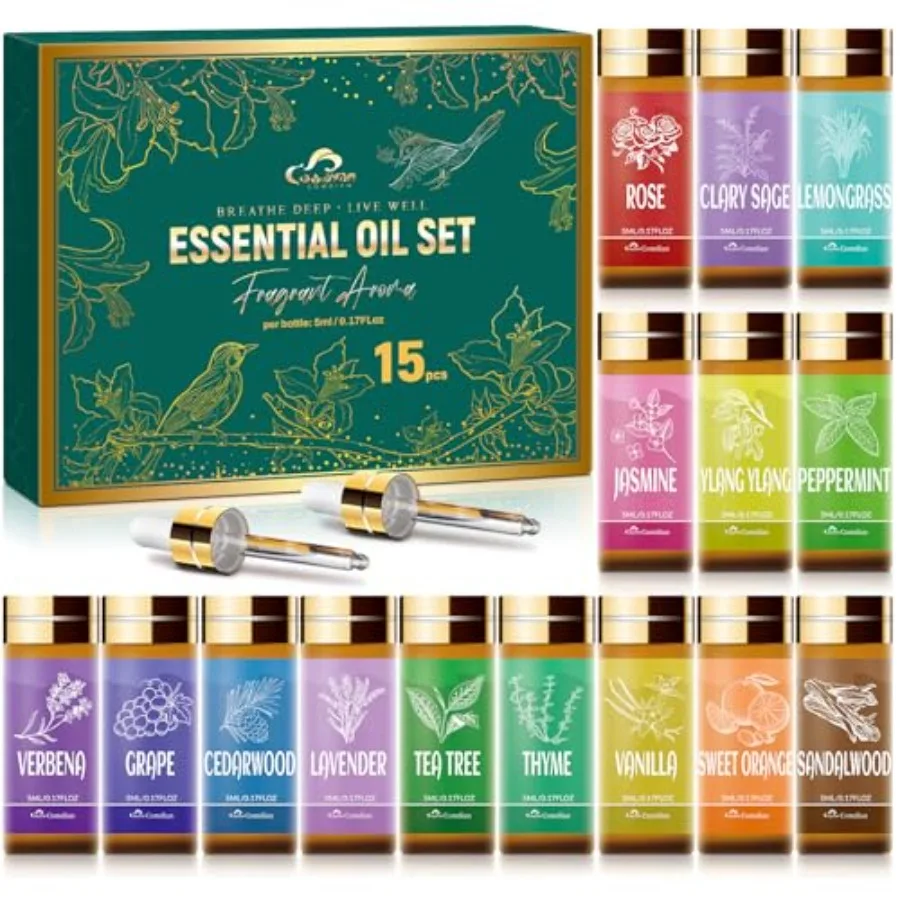 Essential Oil Set, 15 Pcs Fragrance Aromatherapy Oils for Skin, Diffusers, Home Care, Humidifier Laundry, Candle Making - Tea T
Essential Oil Set, 15 Pcs Fragrance Aromatherapy Oils for Skin, Diffusers, Home Care, Humidifier Laundry, Candle Making - Tea T