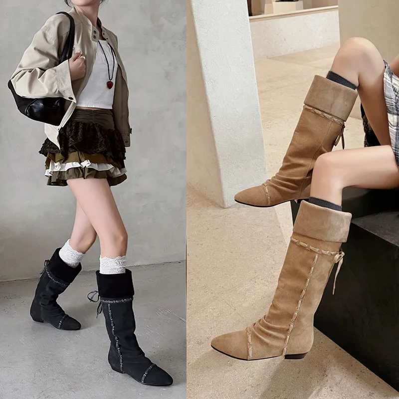 2026 new autumn winter women knee-high-boots 22-24.5cm cow suede pointed toe low heel modern boots long boots flared opening
2026 new autumn winter women knee-high-boots 22-24.5cm cow suede pointed toe low heel modern boots long boots flared opening