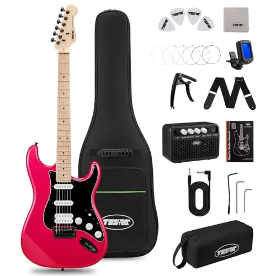 Electric Guitar Kit for Beginners: Full Size 39 Candy Apple Red HSS Pickup Guitar with Amp, Gig Bag, Capo, Tremolo, Strap, Pick
Electric Guitar Kit for Beginners: Full Size 39 Candy Apple Red HSS Pickup Guitar with Amp, Gig Bag, Capo, Tremolo, Strap, Pick