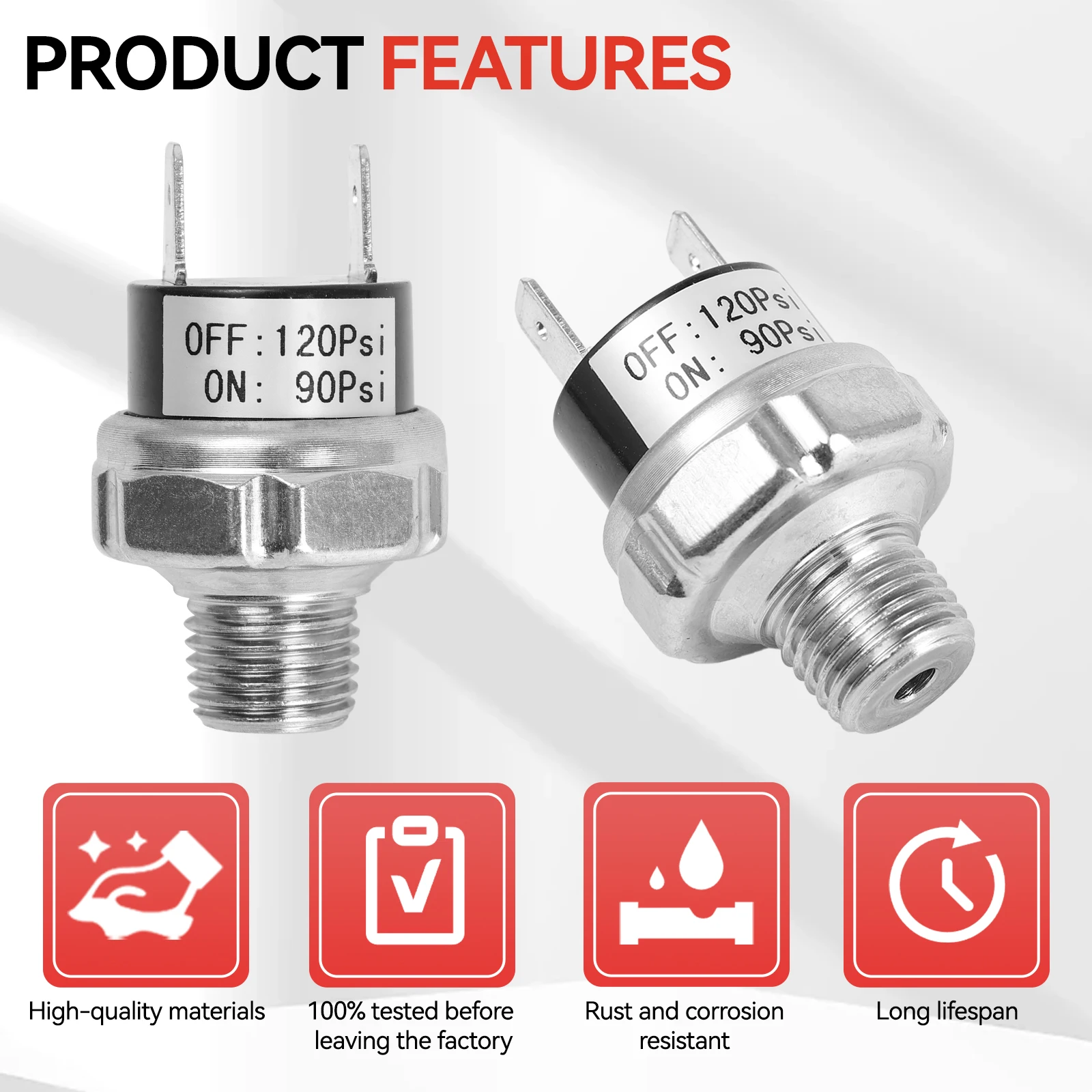 Pressure Switch Valves Switch Air Compressor Pressure Control Switch Valve Heavy Duty 90 PSI -120 PSI 70 - 100PSI 120 - 150PSI
Pressure Switch Valves Switch Air Compressor Pressure Control Switch Valve Heavy Duty 90 PSI -120 PSI 70 - 100PSI 120 - 150PSI