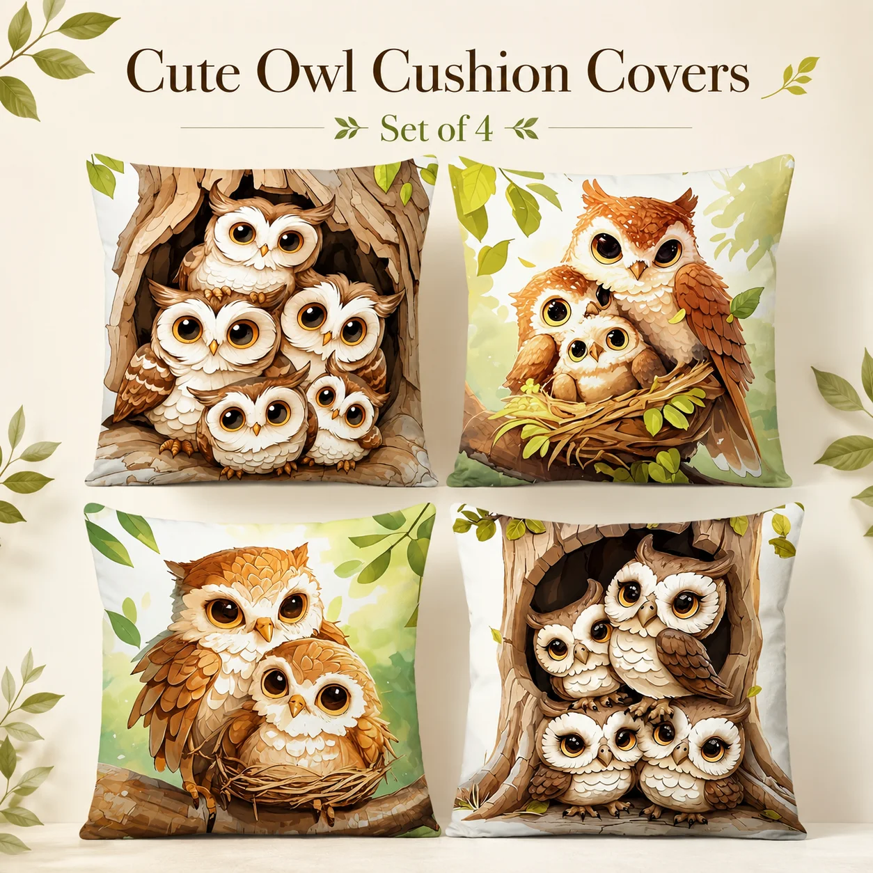 4 Pcs Kawaii Owl Cushion Covers 2D Flat Printed Peach Skin Coussin Room Decor Animal Pillowcase Set For Kids Room Sofa Bed
4 Pcs Kawaii Owl Cushion Covers 2D Flat Printed Peach Skin Coussin Room Decor Animal Pillowcase Set For Kids Room Sofa Bed