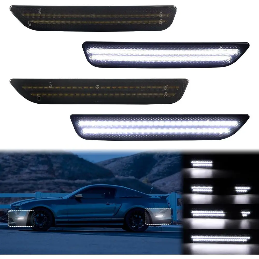 Sequential White LED Side Marker Lights or ord Mus2010 2011 2012 2013 2014 ront Rear Bumper Relector Indicator Assembly, Smoked
Sequential White LED Side Marker Lights or ord Mus2010 2011 2012 2013 2014 ront Rear Bumper Relector Indicator Assembly, Smoked