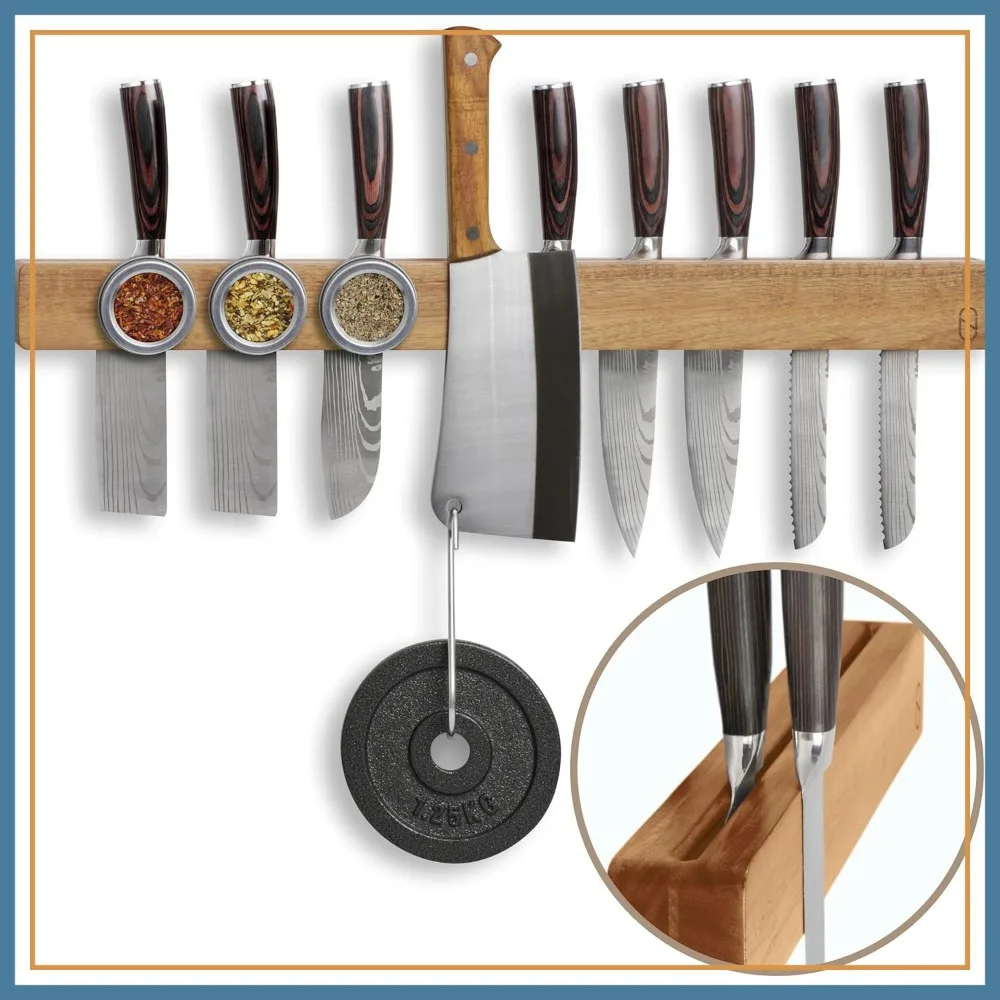 Premium 24" Magnetic Knife Holder for Wall with 2x Storage & Charming Wood - Knife Magnetic Strip, Under Cabinet Magnet Knives Storage - Magnet Strip Rack Kitchen Utensil Holder Organizer
Premium 24" Magnetic Knife Holder for Wall with 2x Storage & Charming Wood - Knife Magnetic Strip, Under Cabinet Magnet Knives Storage - Magnet Strip Rack Kitchen Utensil Holder Organizer