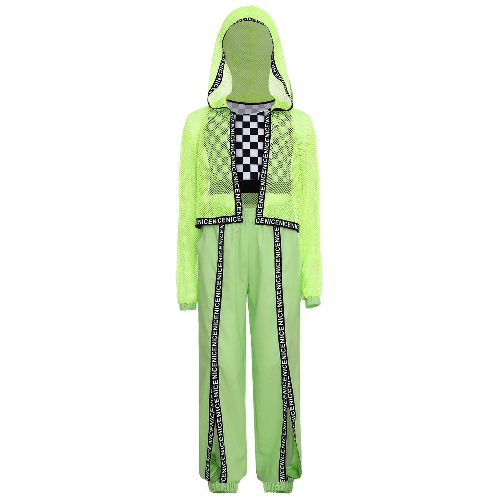 Kids Girls Hip Hop Street Dance Clothes Modern Dance Set Checkered Tank Top and Long Sleeve Sheer Fishnet Hooded Outerwear Pant
Kids Girls Hip Hop Street Dance Clothes Modern Dance Set Checkered Tank Top and Long Sleeve Sheer Fishnet Hooded Outerwear Pant