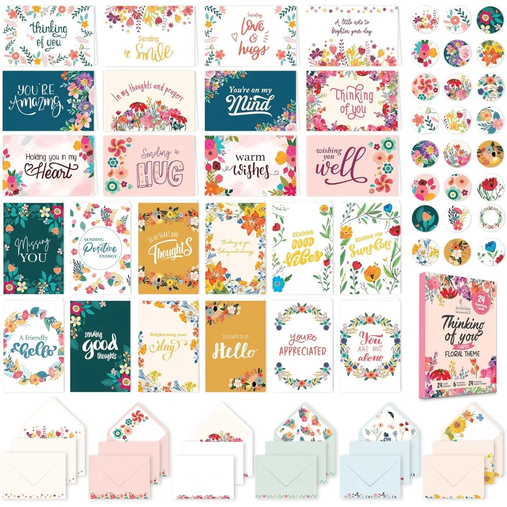 Decorably 24 Pack 6x4in Floral Assorted Thinking of You Cards with Envelopes and Stickers, 24 Unique Designs Greeting Cards Thin
Decorably 24 Pack 6x4in Floral Assorted Thinking of You Cards with Envelopes and Stickers, 24 Unique Designs Greeting Cards Thin