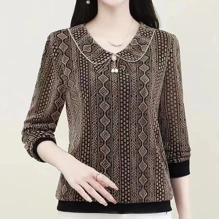 Faionable Mommy Sle Long Sve T-irt Loose Fit Lace Elastic Net Base Top Spring Autumn New Arrival for Middle-Aged Women
Faionable Mommy Sle Long Sve T-irt Loose Fit Lace Elastic Net Base Top Spring Autumn New Arrival for Middle-Aged Women