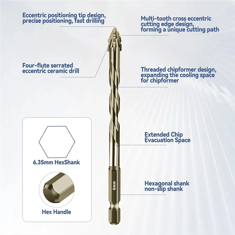【CLEARANCE】10Pcs New Four-Flute Sawtooth Eccentric Drill Bit Size 5/6/8/10/12Mm,For Wood Marble Metal Glass Wall Tiles
【CLEARANCE】10Pcs New Four-Flute Sawtooth Eccentric Drill Bit Size 5/6/8/10/12Mm,For Wood Marble Metal Glass Wall Tiles