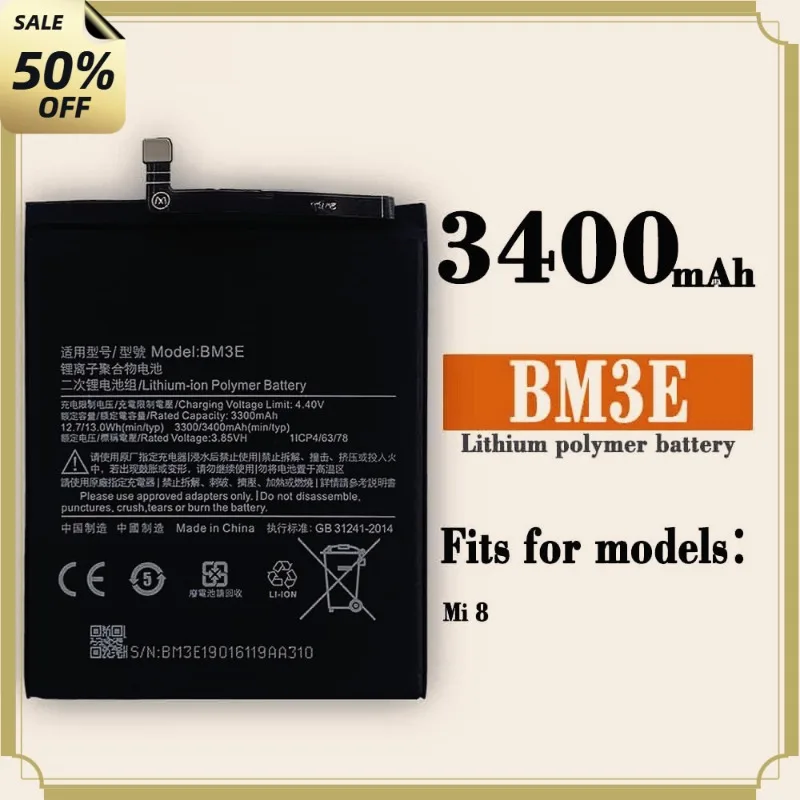 High-quality 100% New BM3E 3.85V 3400mAh Replaceable Battery for Xiaomi 8 / Mi8 Mobile Phone Battery High Capacity
High-quality 100% New BM3E 3.85V 3400mAh Replaceable Battery for Xiaomi 8 / Mi8 Mobile Phone Battery High Capacity