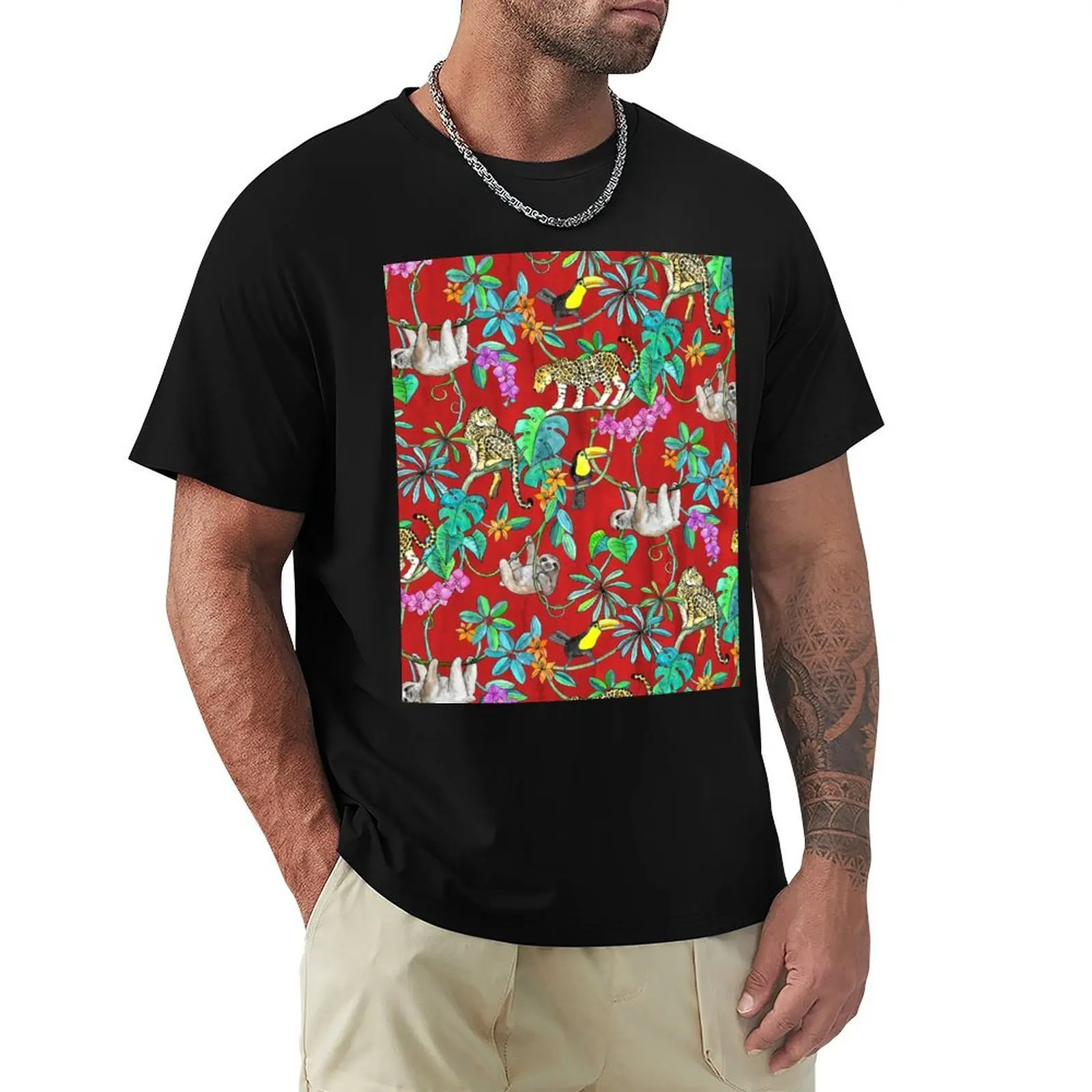 Rainforest Friends - watercolor animals on textured red T-Shirt Plus Size Basic Cotton T-Shirt
Rainforest Friends - watercolor animals on textured red T-Shirt Plus Size Basic Cotton T-Shirt