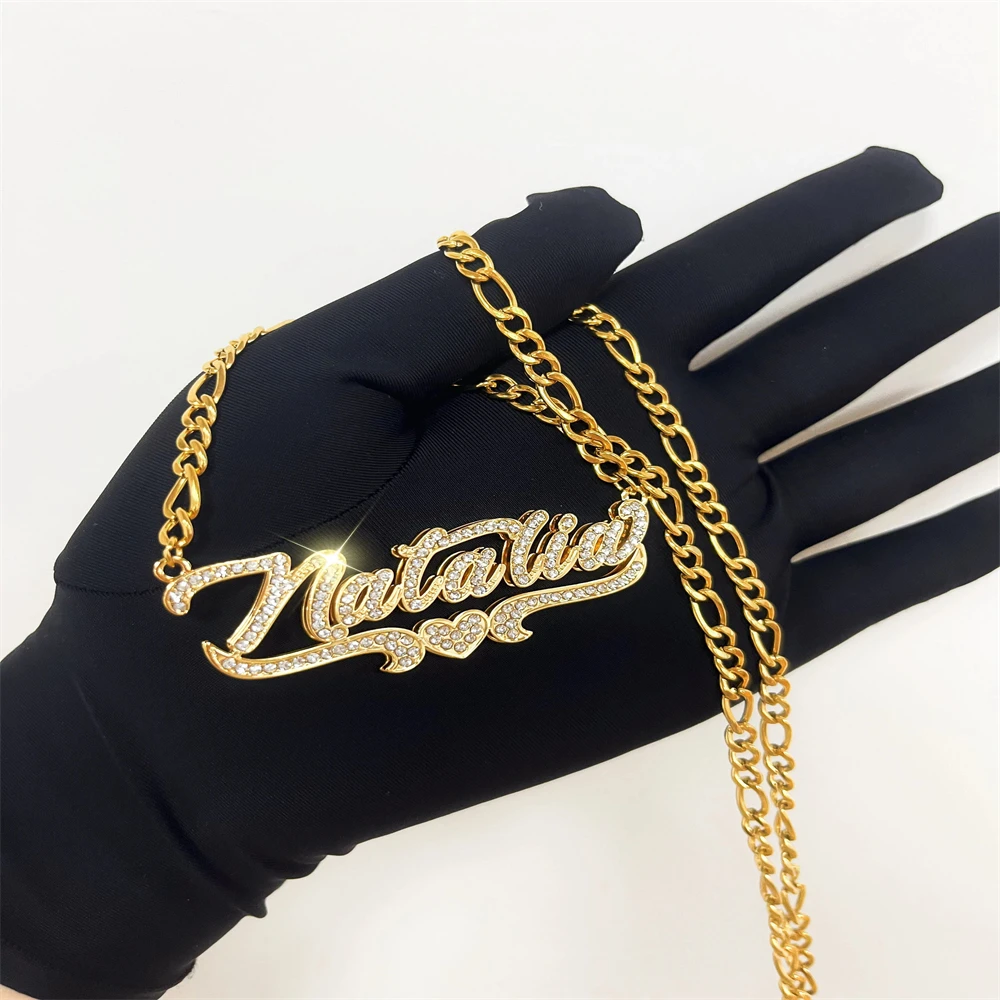 Diamond Nameplate Necklace Customized Name Necklace 3D Double Pendant Necklace Personalized Shiny Name Necklace Women's Jewelry
Diamond Nameplate Necklace Customized Name Necklace 3D Double Pendant Necklace Personalized Shiny Name Necklace Women's Jewelry