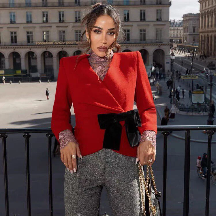 2025 Autumn Winter Big Bow Vintage Red Jacket High Quality Elegant Ladies V Neck Slim Wool Blazer
2025 Autumn Winter Big Bow Vintage Red Jacket High Quality Elegant Ladies V Neck Slim Wool Blazer