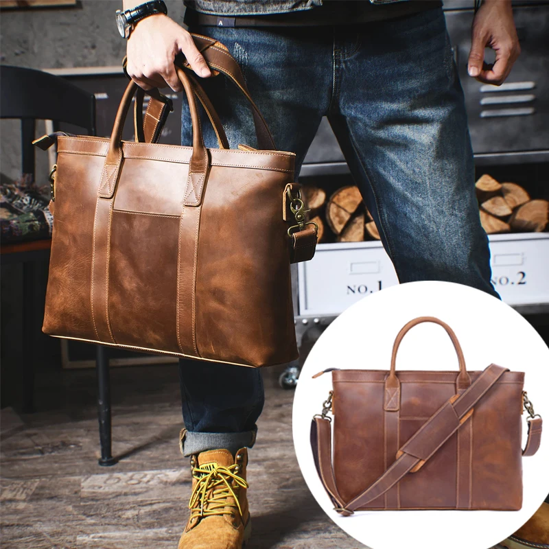 Men's Vintage Cowhide Handbag Genuine Leather Briefcase 16" Laptop Bags Crazy Horse Leather Messenger Handbag Idea Gift for Men
Men's Vintage Cowhide Handbag Genuine Leather Briefcase 16" Laptop Bags Crazy Horse Leather Messenger Handbag Idea Gift for Men