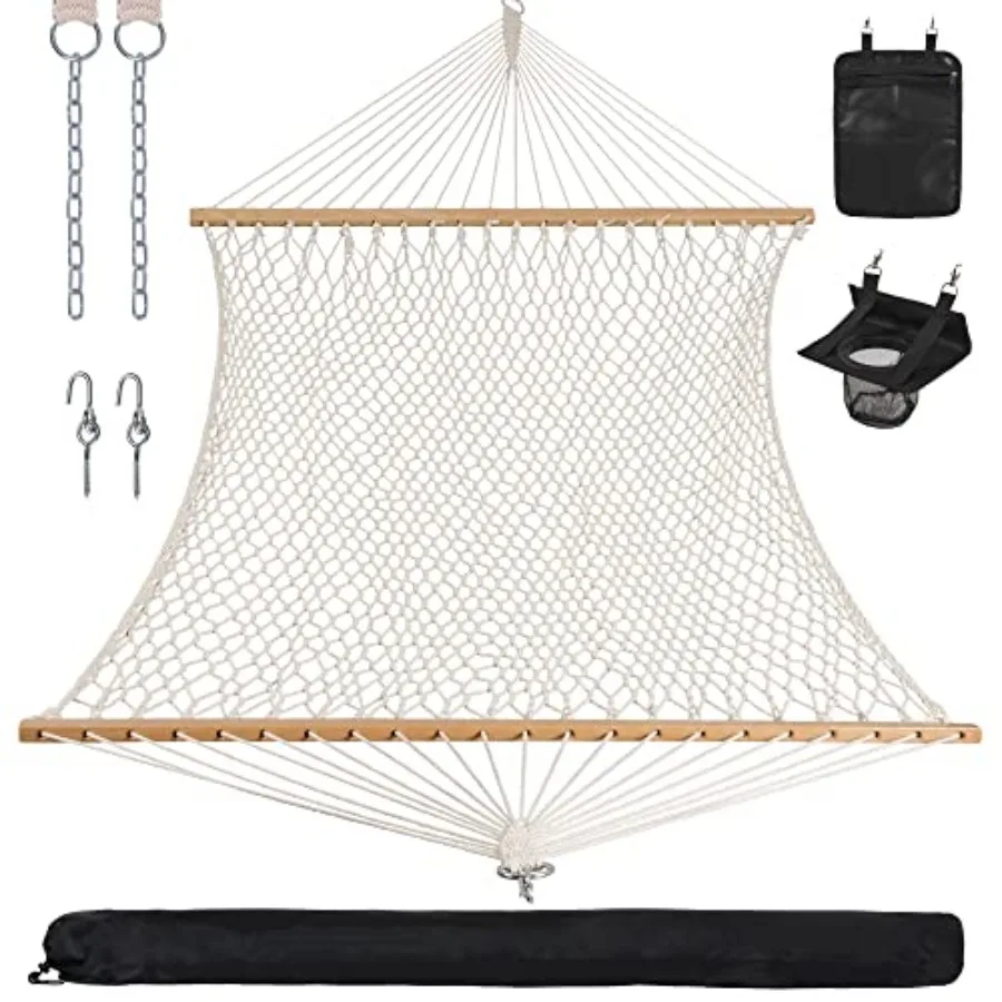 Rope Hammock Double Hammock with Hardwood Spreader Bar and Carrying Bag 450 LBS Weight Capacity for Two Person
Rope Hammock Double Hammock with Hardwood Spreader Bar and Carrying Bag 450 LBS Weight Capacity for Two Person