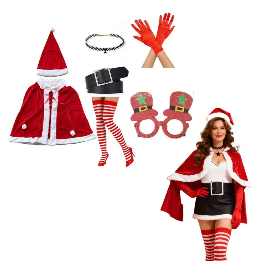 PESENAR Women Mrs Claus Dress with Gloves Belt Santa Hat Elf Shoes Bell Necklace Pantyhose Accessory Set for Adults
PESENAR Women Mrs Claus Dress with Gloves Belt Santa Hat Elf Shoes Bell Necklace Pantyhose Accessory Set for Adults