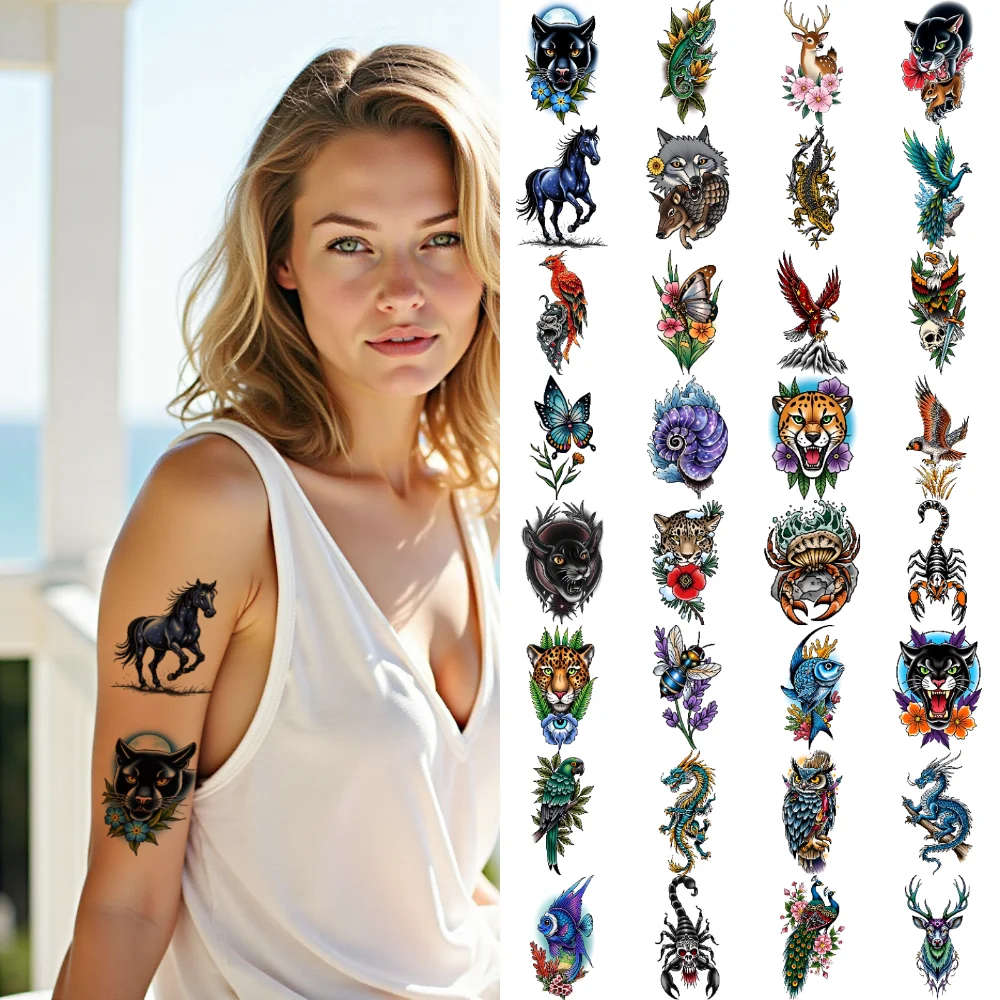 28pcs Temporary Tattoo Jaguar Waterproof Long-lasting Body Stickers Butterfly Blue Horse New School Traditional Deer For Arms
28pcs Temporary Tattoo Jaguar Waterproof Long-lasting Body Stickers Butterfly Blue Horse New School Traditional Deer For Arms
