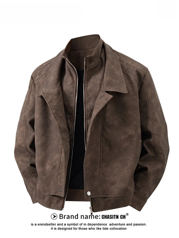 Men's Double Layer Flip Collar Biker Jaet Thin Suede Leather Coat American Retro Sle Spring Autumn Warm Casual Outerwear
Men's Double Layer Flip Collar Biker Jaet Thin Suede Leather Coat American Retro Sle Spring Autumn Warm Casual Outerwear