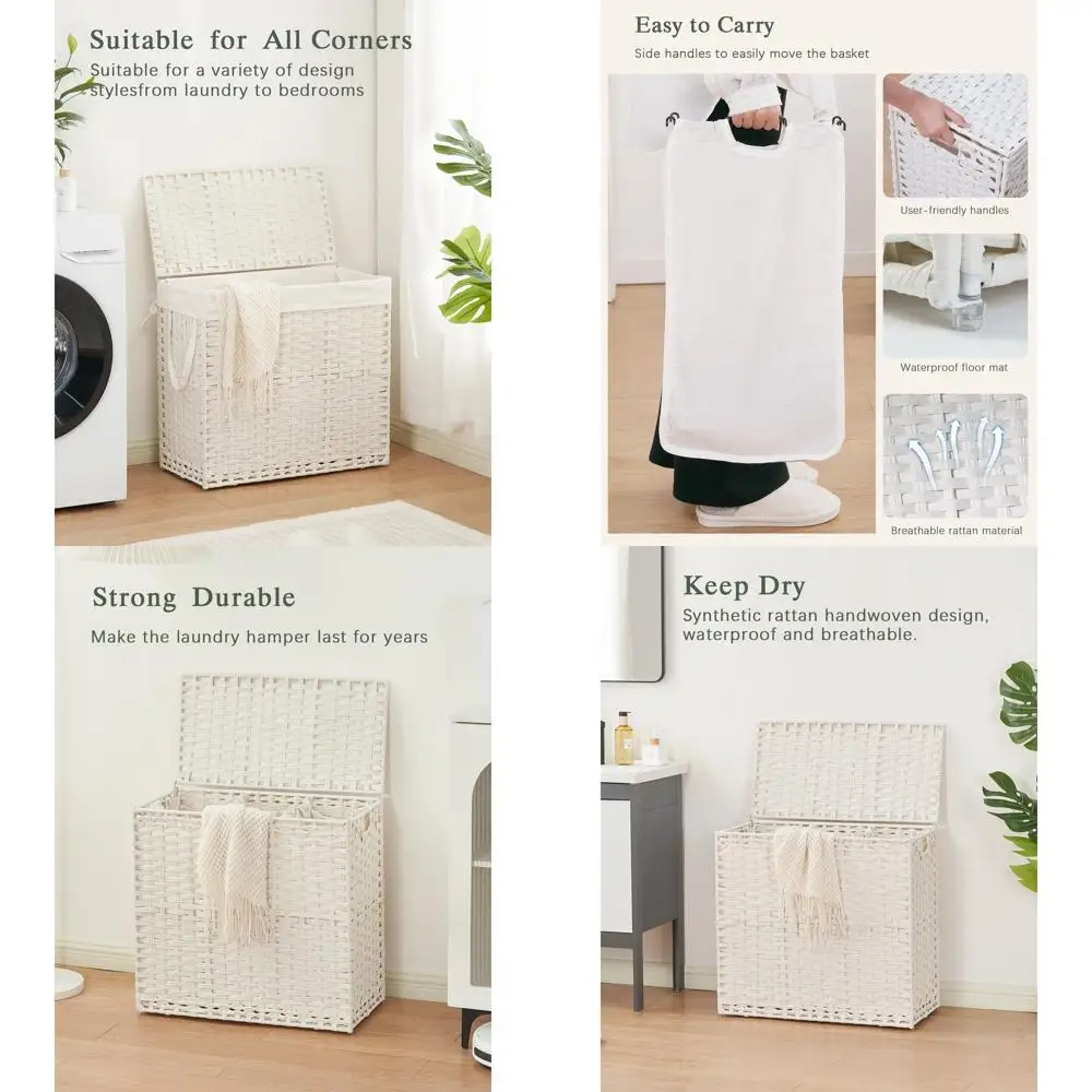 Wicker Laundry Hamper with Lid, 132L Capacity, 4 Removable Liner Bags & 6 Mesh Bags for Bedroom, White
Wicker Laundry Hamper with Lid, 132L Capacity, 4 Removable Liner Bags & 6 Mesh Bags for Bedroom, White