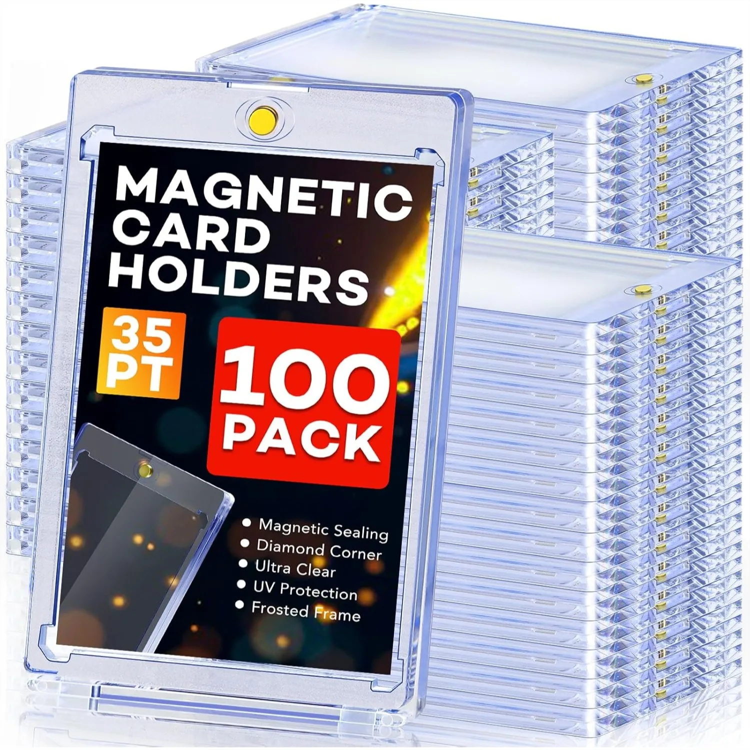 100ct Magnetic Card Holders 35pt One Touch UV Protection Hard Plastic Display Case for Trading Sports Baseball Football Game Cards
100ct Magnetic Card Holders 35pt One Touch UV Protection Hard Plastic Display Case for Trading Sports Baseball Football Game Cards