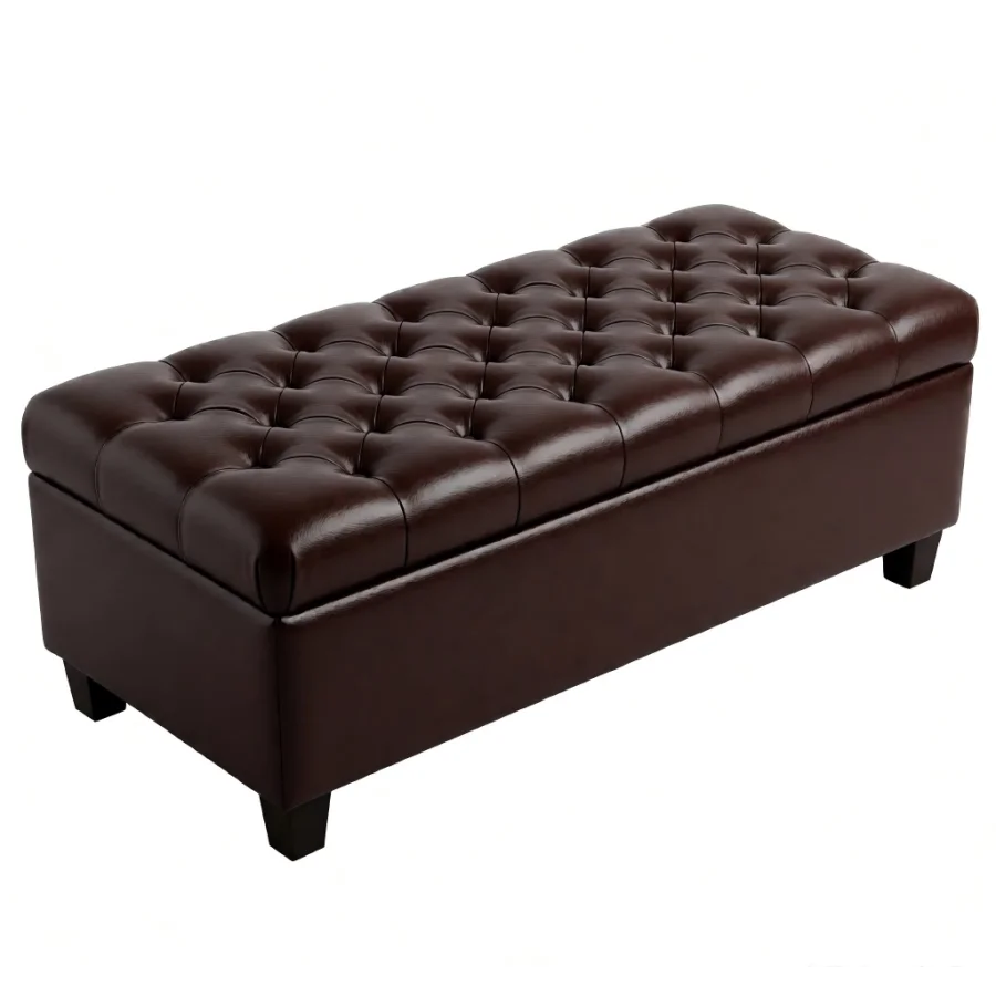 50.25 Storage Ottoman Bench - Brown Faux Leather Storage Bench End of Bed with Safety Hinges, Footrest Stool for Living, Dining
50.25 Storage Ottoman Bench - Brown Faux Leather Storage Bench End of Bed with Safety Hinges, Footrest Stool for Living, Dining