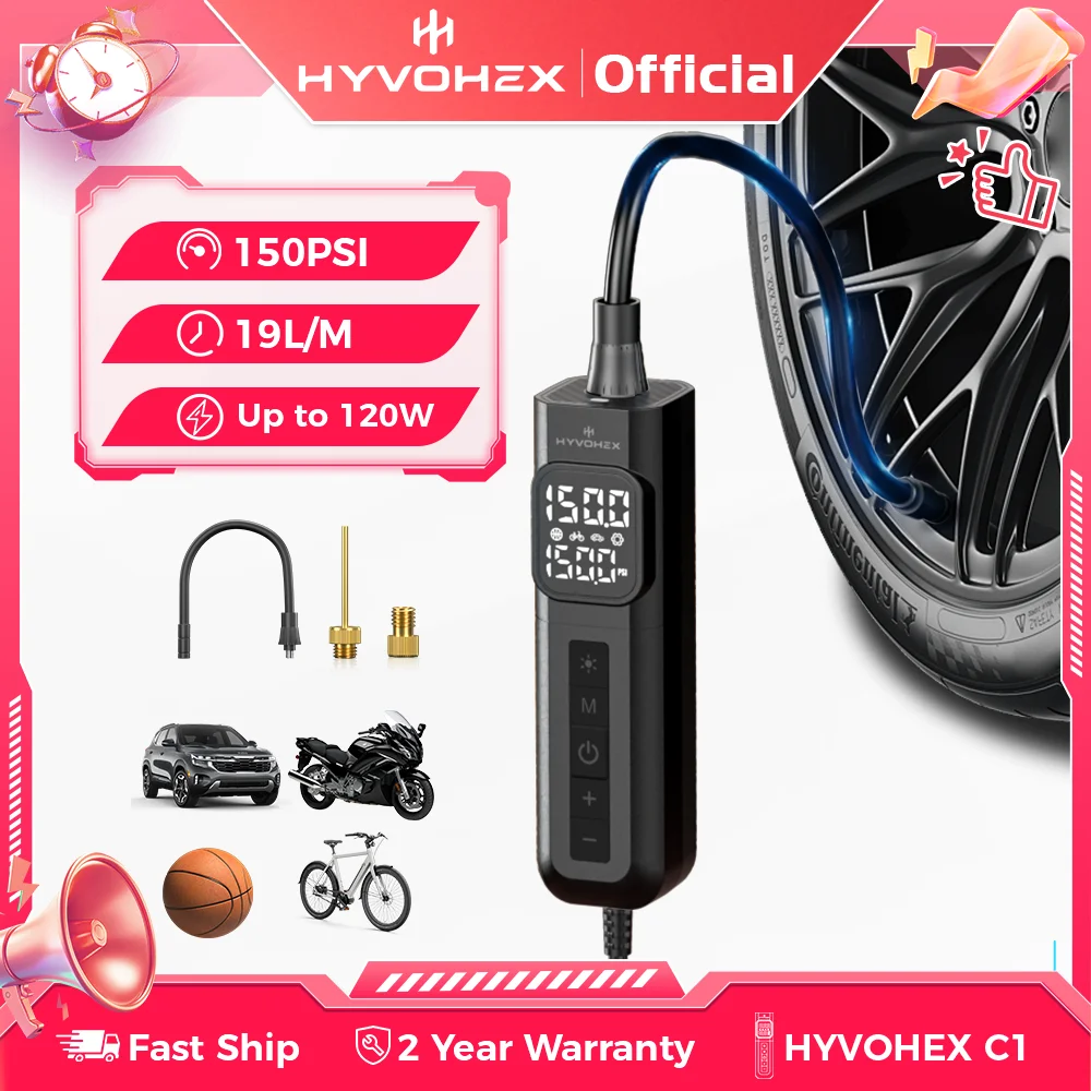 New HYVOHEX C1 Portable Tire Inflator Pump Wired Air Compressor 100% Duty Cycle Fast Inflation Car Motorcycle Bicycle Air pump
New HYVOHEX C1 Portable Tire Inflator Pump Wired Air Compressor 100% Duty Cycle Fast Inflation Car Motorcycle Bicycle Air pump