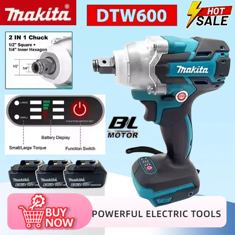 Makita DTW600 Cordless Wrench 1/2Inch Brushless Electric Screwdriver 3100IPM Rechargeable Vehicle Service Tool For 18V Battery
Makita DTW600 Cordless Wrench 1/2Inch Brushless Electric Screwdriver 3100IPM Rechargeable Vehicle Service Tool For 18V Battery
