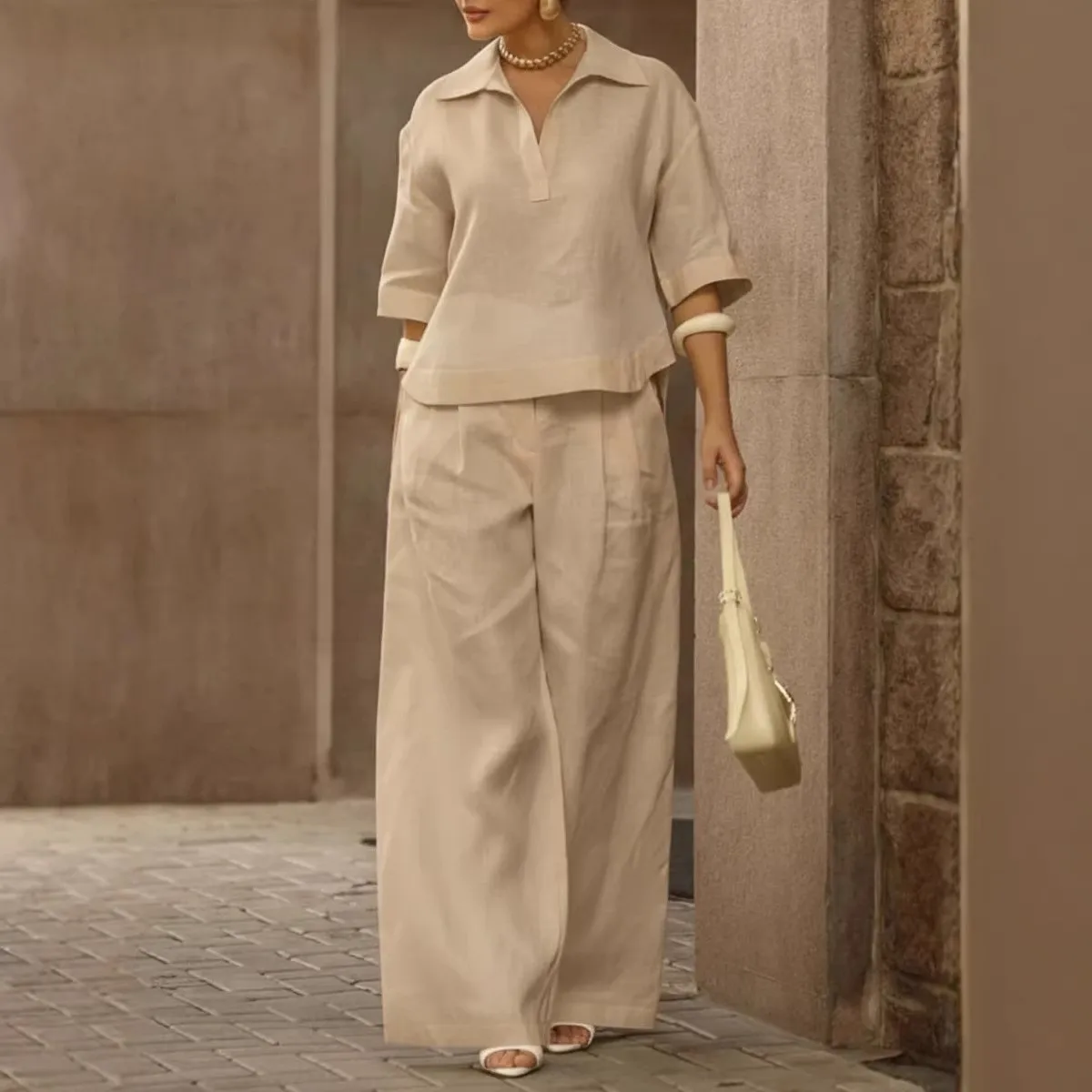 2 Pieces Set For Woman Outfit Luxury 2026, Linen Solid Color High Waist Wide Leg Pants with Button Up Shirt, Summer Light Blue
2 Pieces Set For Woman Outfit Luxury 2026, Linen Solid Color High Waist Wide Leg Pants with Button Up Shirt, Summer Light Blue